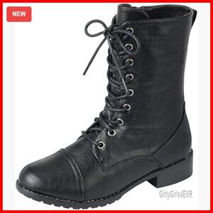 Women's Vegan Combat Boots Round Toe Lace Up Ankle Boots Low Heel